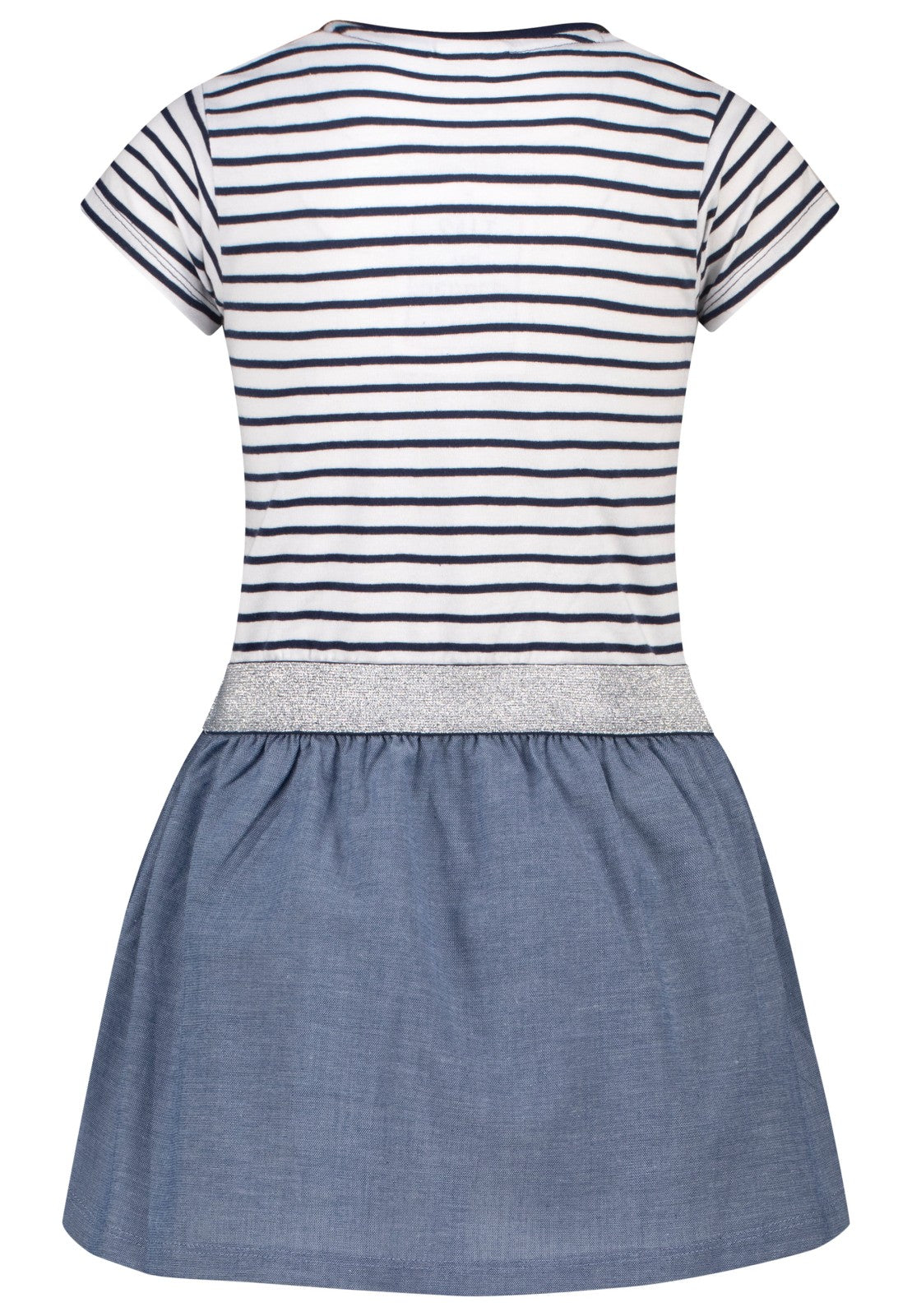 Salt and Pepper Kurzarm Jerseykleid mit Chambray-Rock und Pailletten-Pferd