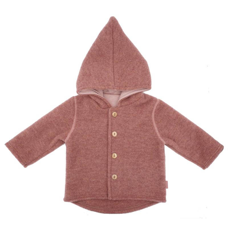 Maximo Baby-Jacke aus Wollfleece mit Kapuze und Knöpfen in heiderosemeliert GOTS