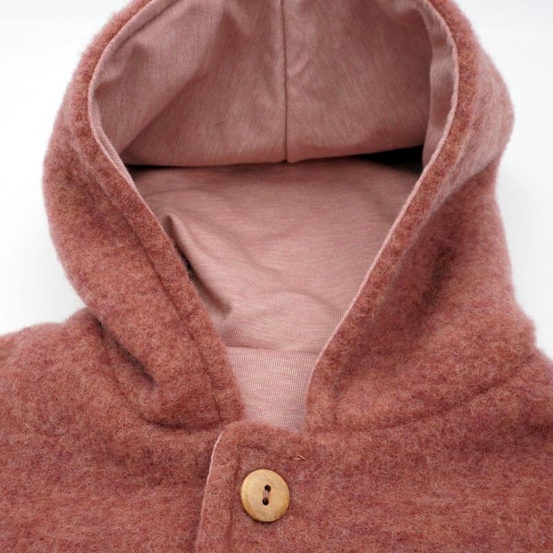 Maximo Baby-Jacke aus Wollfleece mit Kapuze und Knöpfen in heiderosemeliert GOTS