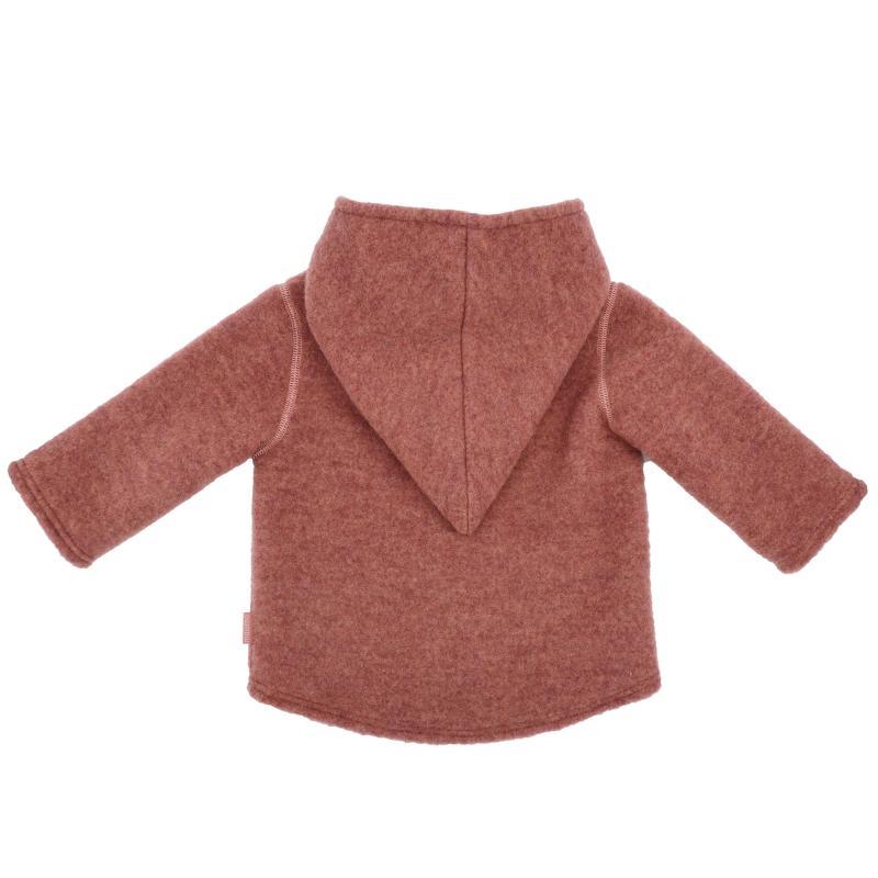 Maximo Baby-Jacke aus Wollfleece mit Kapuze und Knöpfen in heiderosemeliert GOTS
