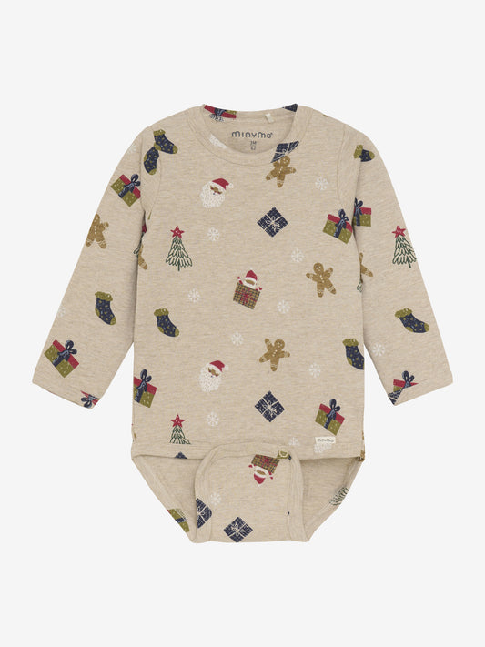 Minymo Langarmbody mit weihnachtlichem Print
