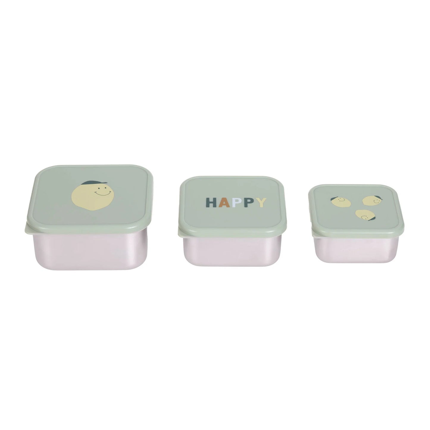 Lässig Snackbox Kinder (3er Set) - Edelstahl Brotdose, Happy Fruits, Zitrone