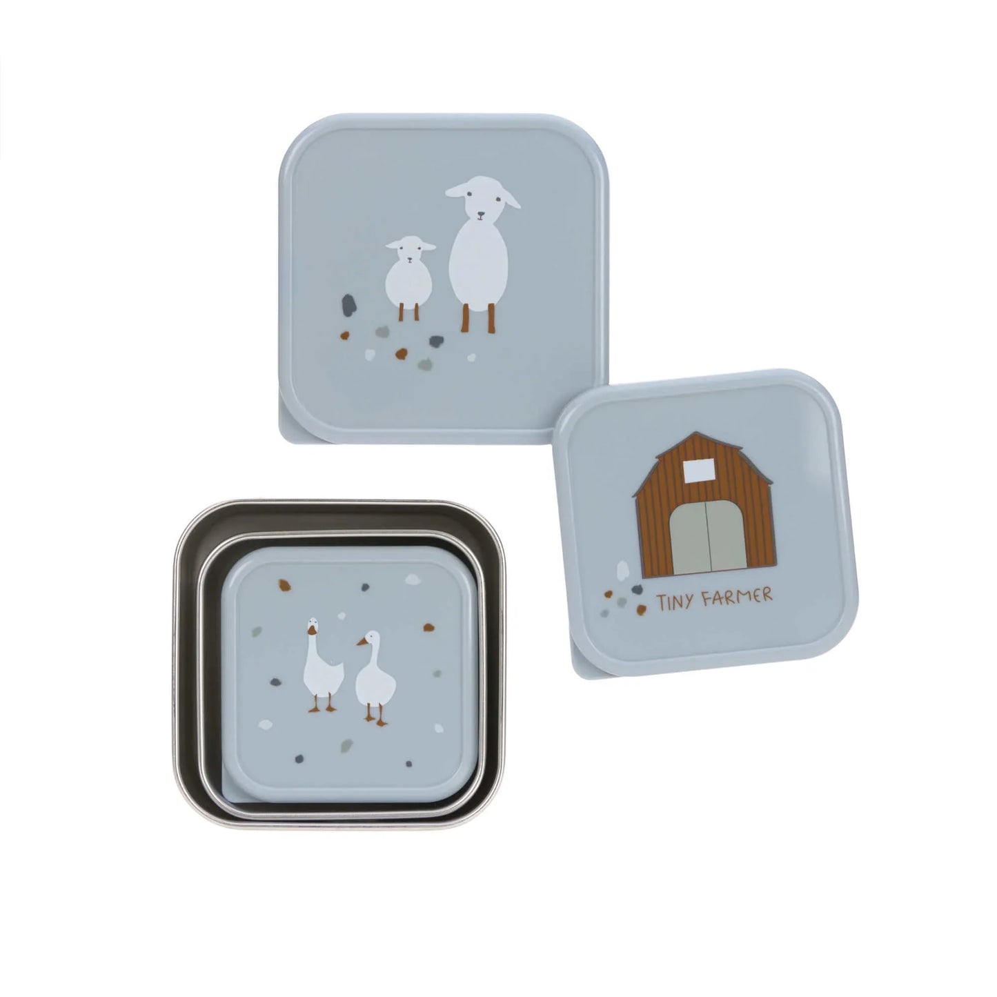 Snackbox Edelstahl (3er Set), Tiny Farmer blue
