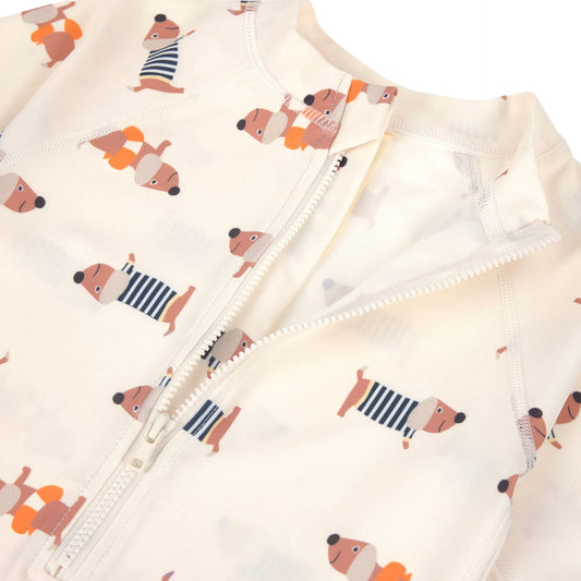 Lässig Schwimmanzug Kinder Kurzarm (UV Schutz) - Hund, Grün Weiß