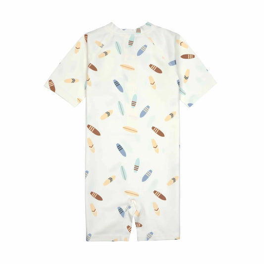 Lässig Schwimmanzug Kinder Kurzarm (UV Schutz) - Surfbrett, Weiß