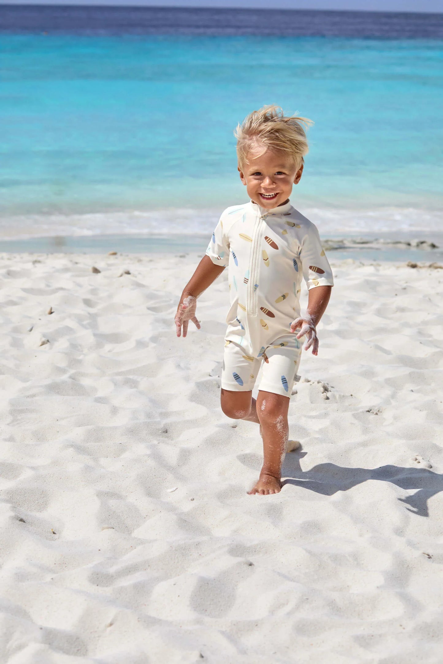 Lässig Schwimmanzug Kinder Kurzarm (UV Schutz) - Surfbrett, Weiß