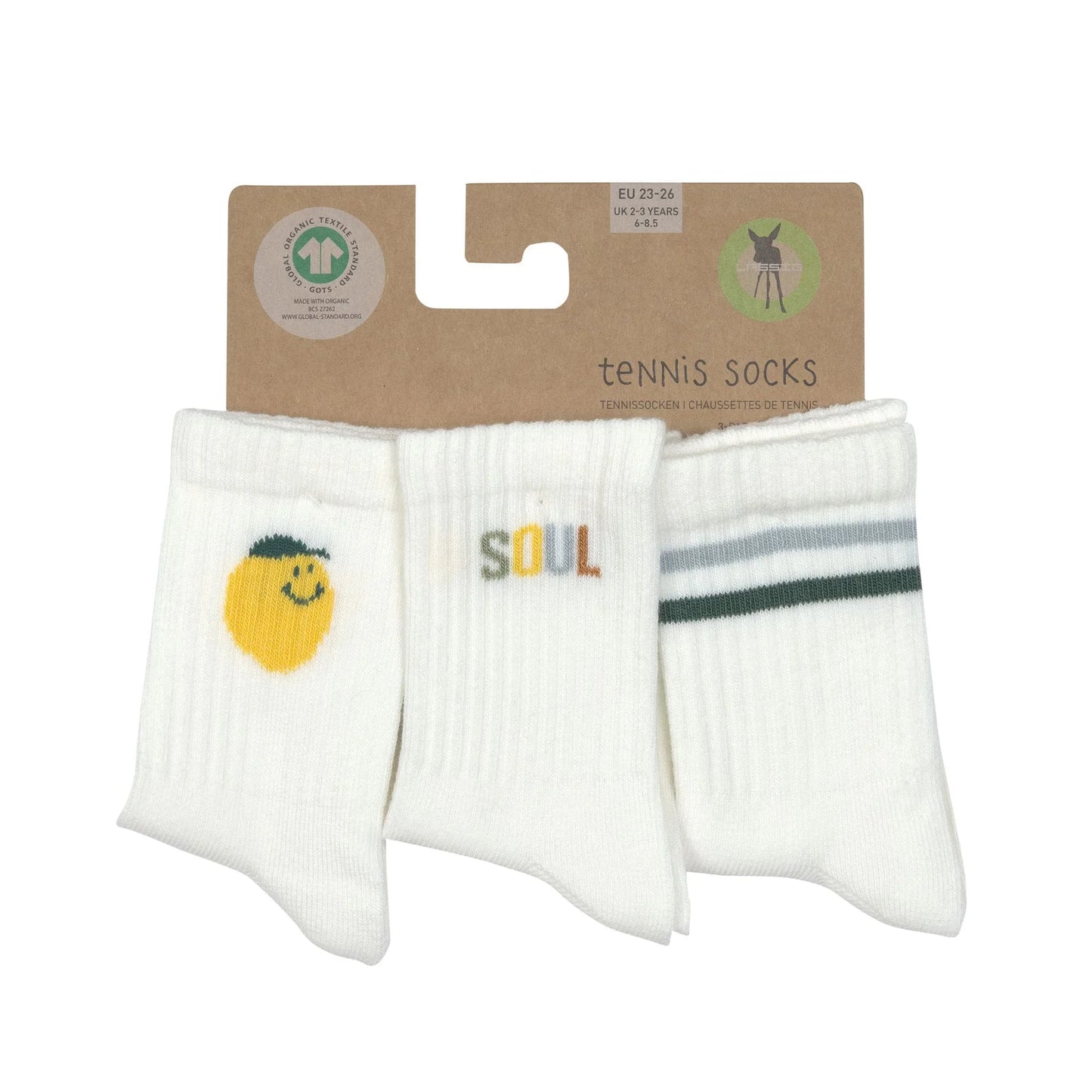 Lässig Tennissocken Kinder 3er-Set - Little Gang, Zitrone GOTS