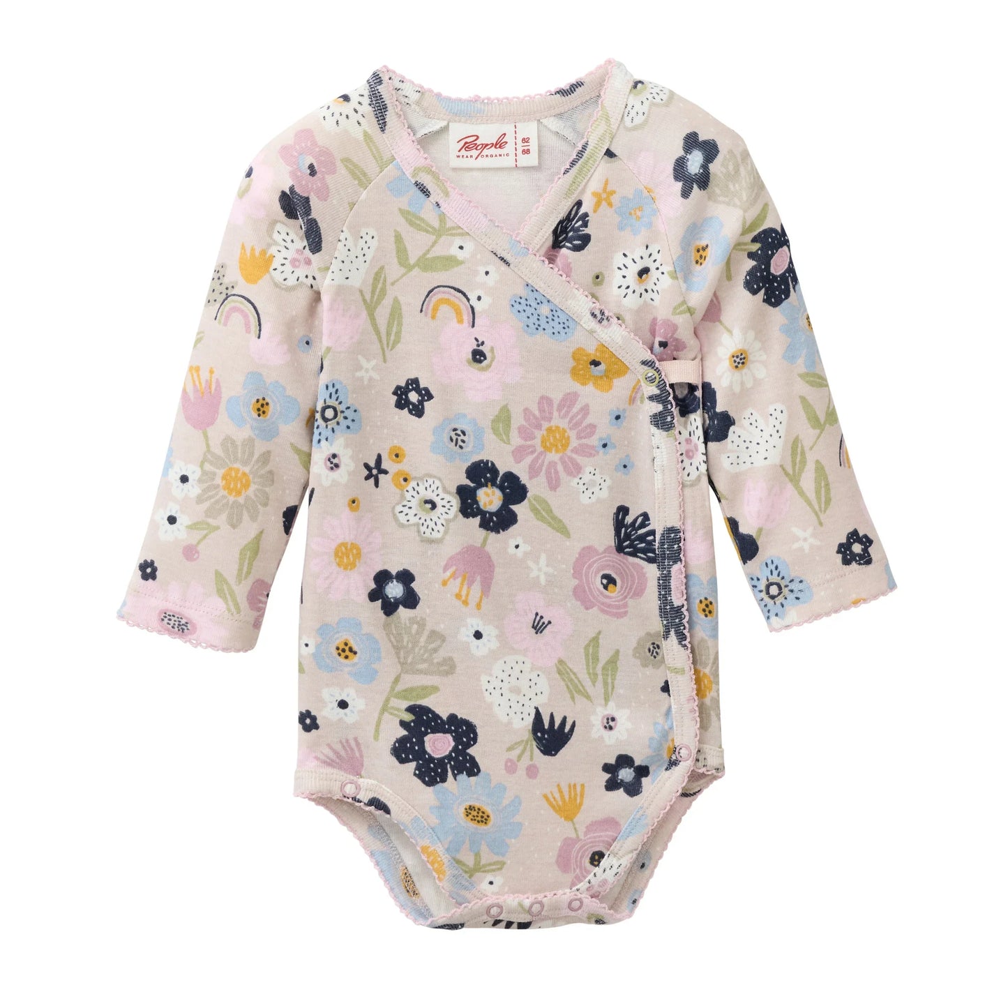 People Wear Organic Wickelbody Langarm mit Blütenprint GOTS
