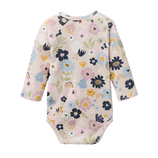 People Wear Organic Wickelbody Langarm mit Blütenprint GOTS