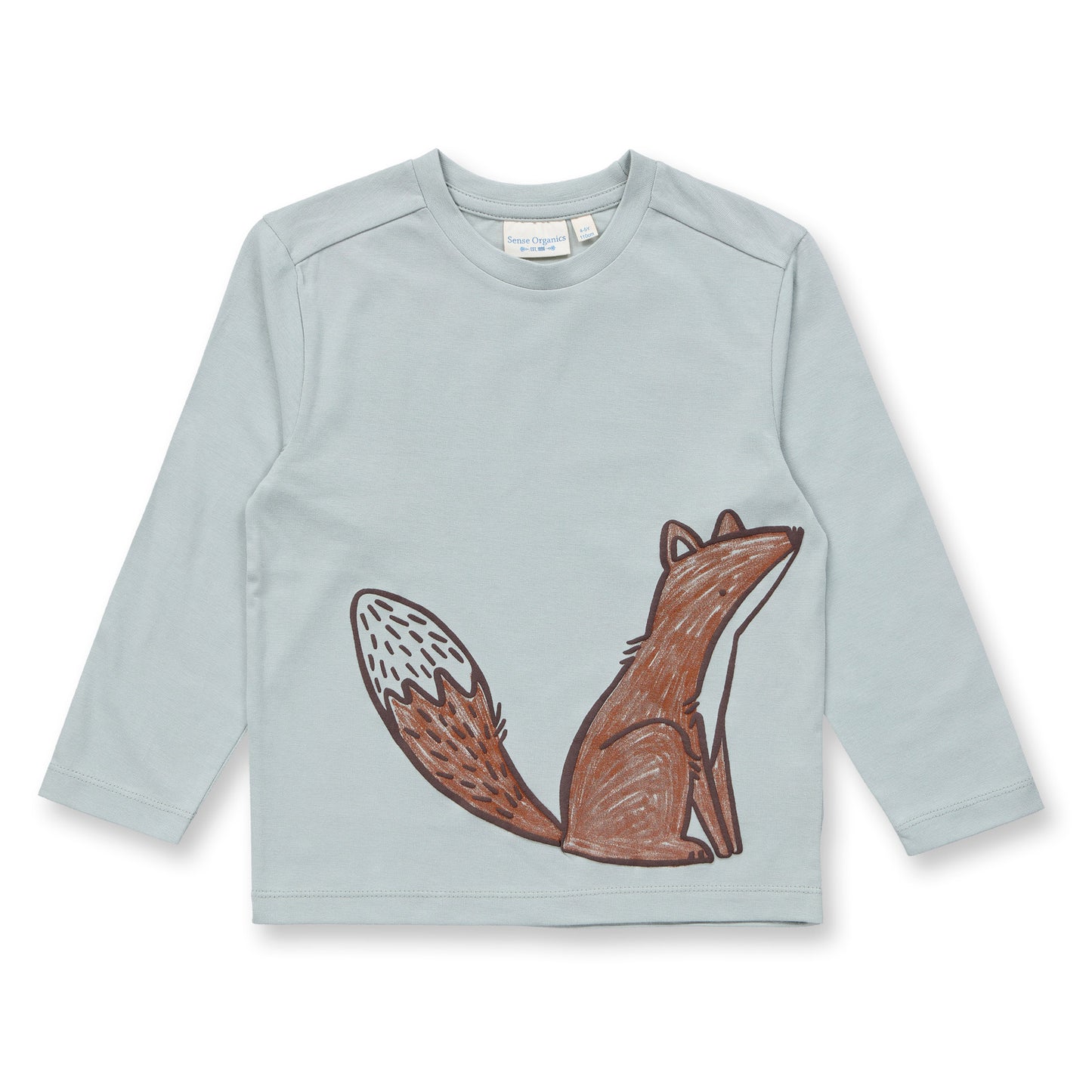 Sense Organics Langarmshirt in eisgrau mit Fuchs, Modell LUKE, aus Bio-Baumwolle GOTS
