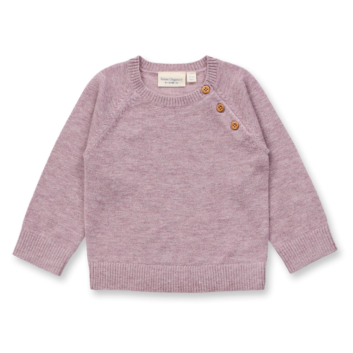 Sense Organics Baby Strickpullover in Mauve mélange, Modell SIROO aus Merinowolle