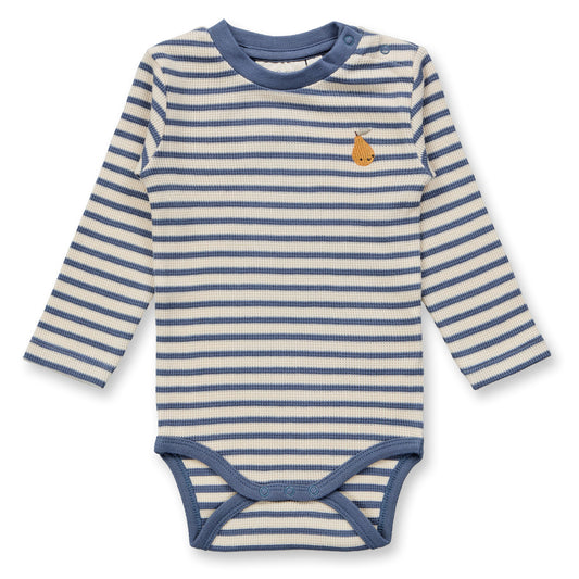 Sense Organics Baby Body geringelt mit Birnenmotiv, Modell VARIN, aus Bio-Baumwolle GOTS