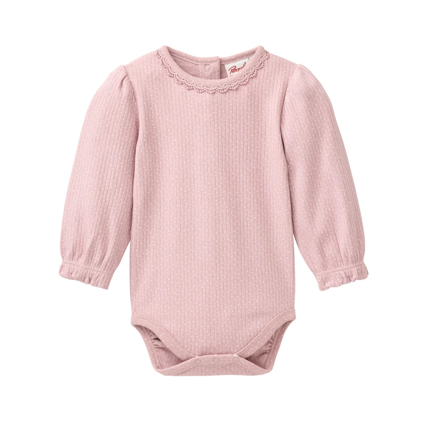 People Wear Organic Langarm Body in rosenholz beduckt mit Pünktchen aus Bio-Baumwolle