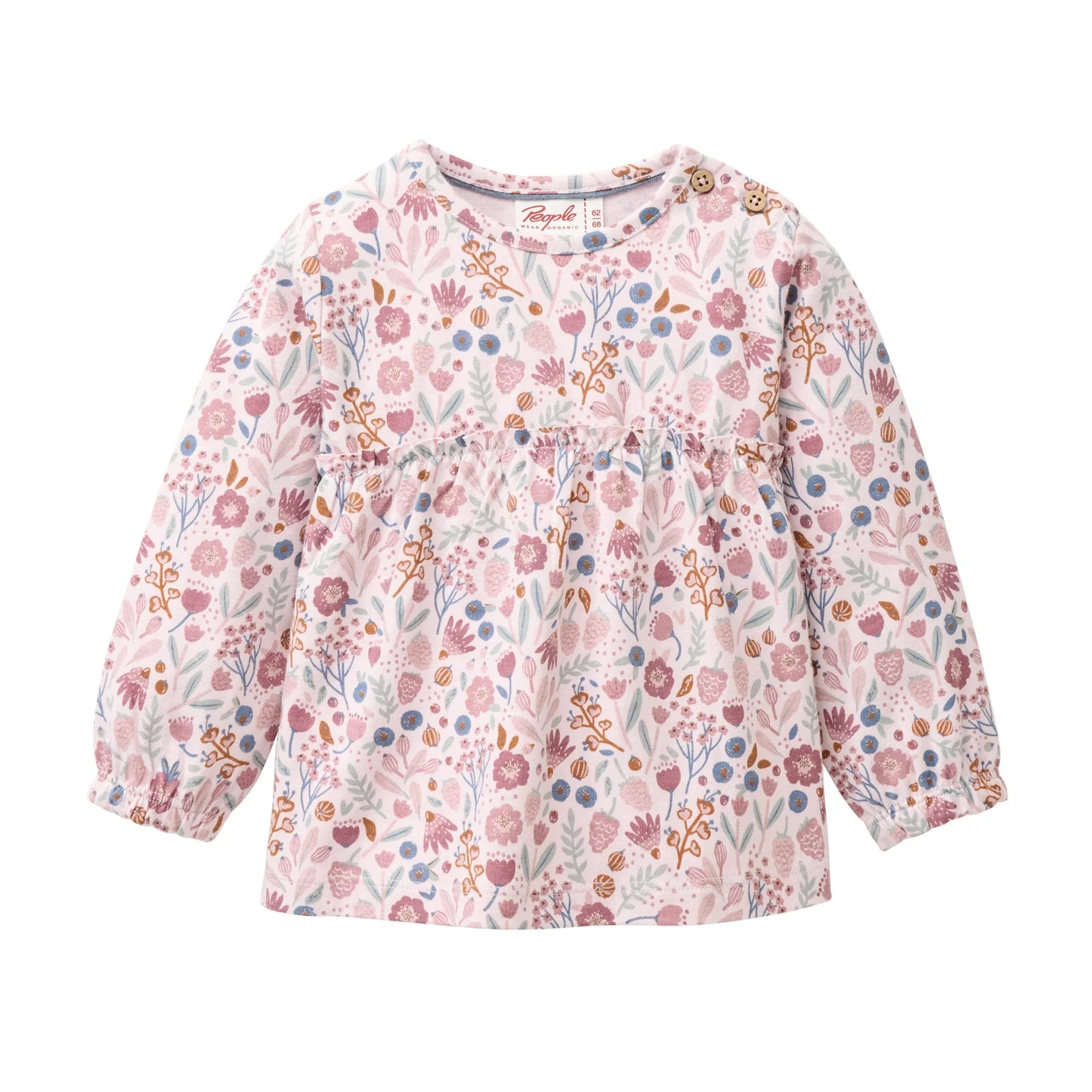 People Wear Organic Langarm Shirt in rosa mit Herbstblütenprint aus Bio-Baumwolle GOTS