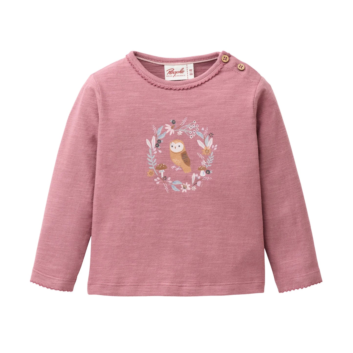 People Wear Organic Langarm Shirt in dunkelmalve mit Eulenprint aus Bio-Baumwolle GOTS