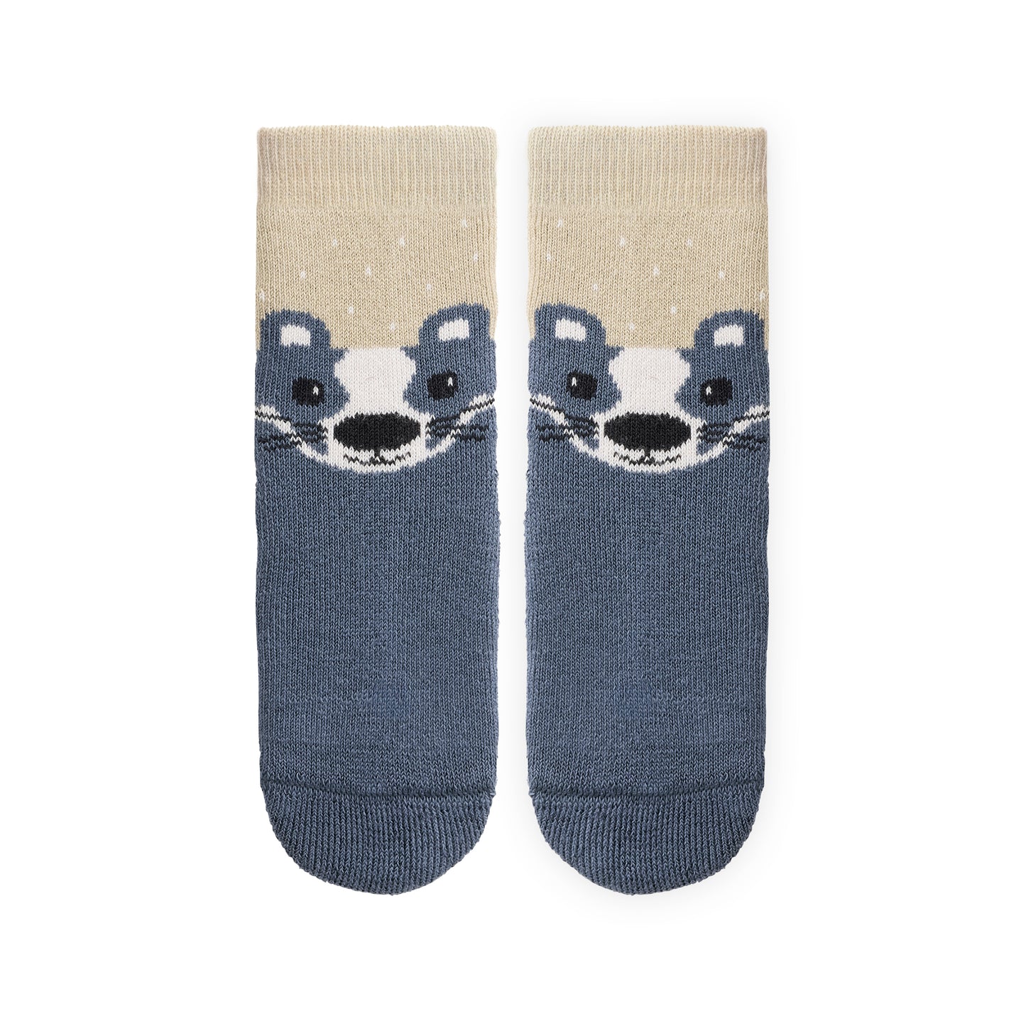 People Wear Organic Frottee Socken, 2er Pack, blau geringelt und blau mit Motiv "Dachs", Bio-Baumwolle, GOTS