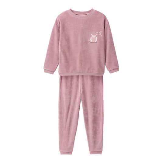 People Wear Organic Nicki Pyjama, rosa, Applikation "Eule", Bio-Baumwolle GOTS