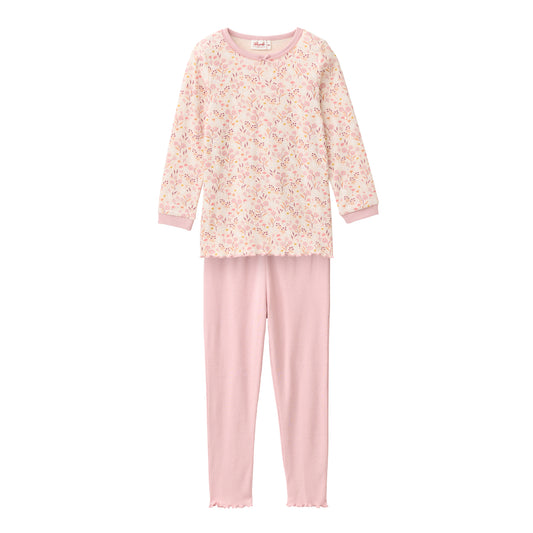 People Wear Organic Pyjama, rosa bedruckt, "floral" und rosa uni, Bio-Baumwolle GOTS