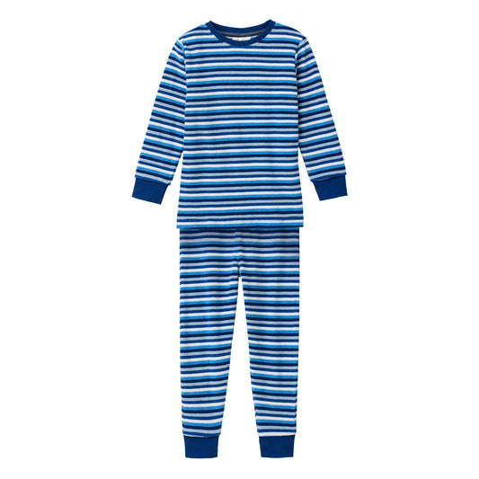 People Wear Organic Frottée Pyjama, blau geringelt, Bio-Baumwolle, GOTS