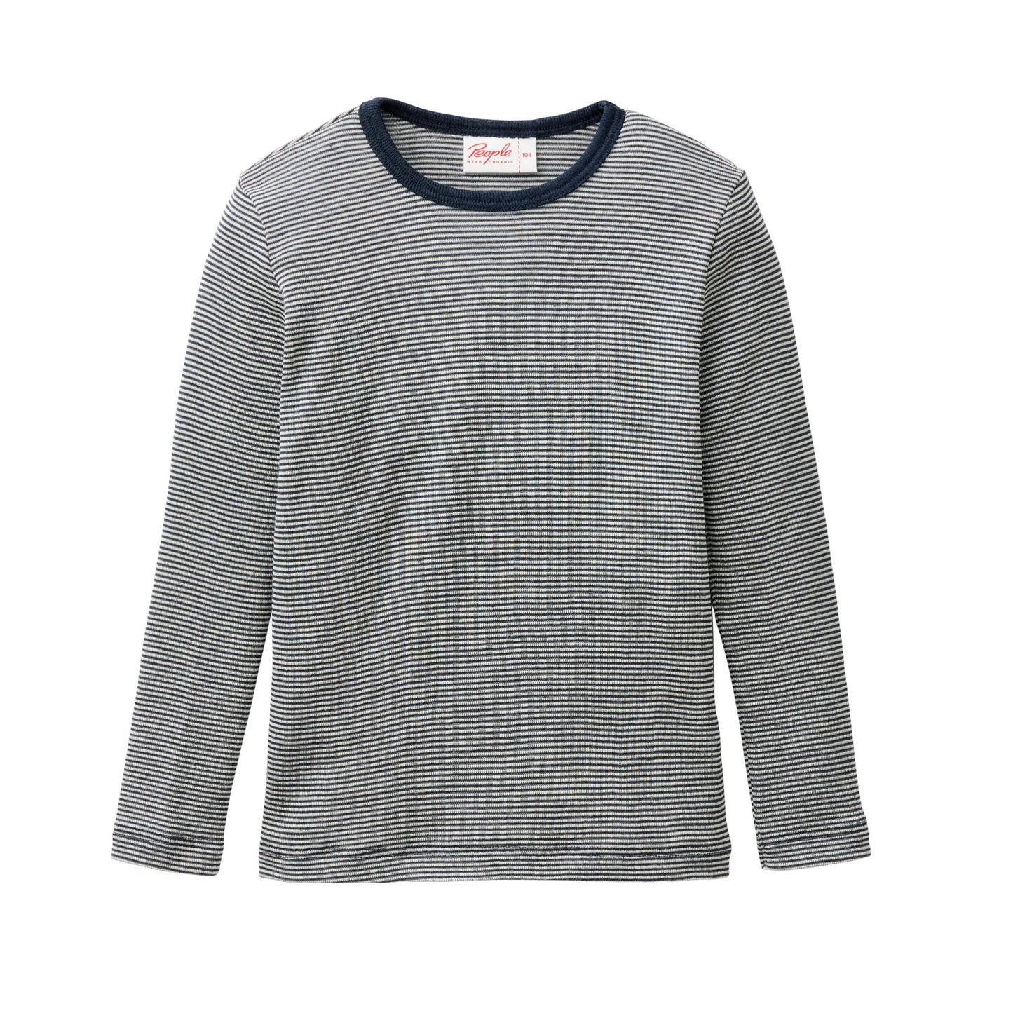 People Wear Organic Wolle Seide Langarm Shirt, blau geringelt GOTS