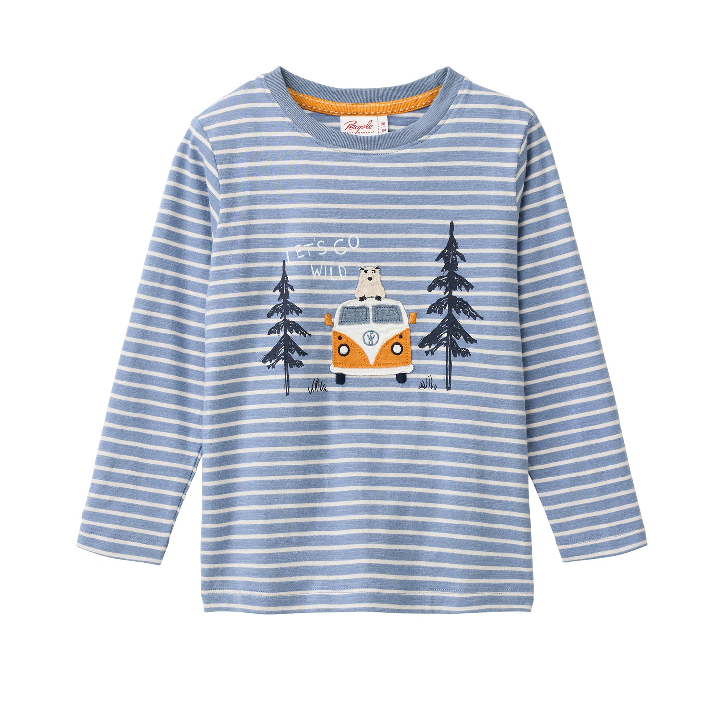 People Wear Organic Langarm Shirt, blau geringelt, "Van mit Bär", Bio-Baumwolle GOTS