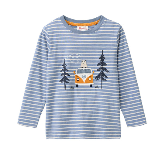 People Wear Organic Langarm Shirt, blau geringelt,  "Van mit Bär", Bio-Baumwolle GOTS