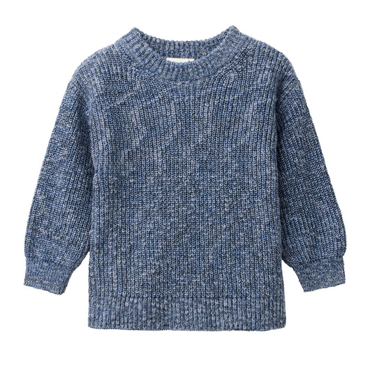 People Wear Organic Strick Pullover, blau mélange, Bio-Baumwolle GOTS