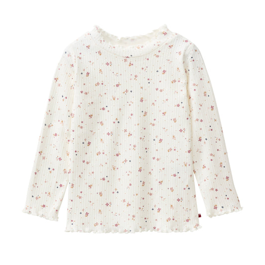 People Wear Organic Langarm Shirt Stehkragen, weiß bedruckt,  "floral", Bio-Baumwolle  GOTS