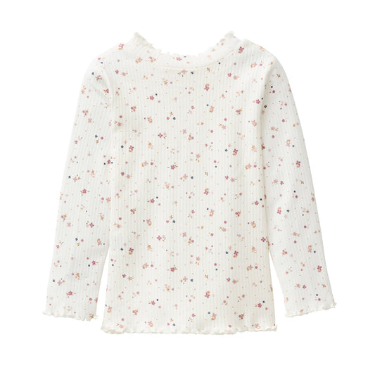 People Wear Organic Langarm Shirt Stehkragen, weiß bedruckt,  "floral", Bio-Baumwolle  GOTS