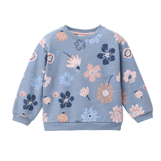 People Wear Organic Sweat Pullover, blau bedruck, "floral",  Bio-Baumwolle GOTS