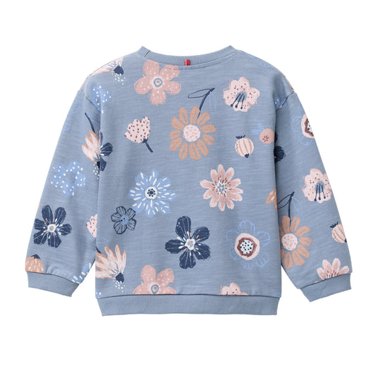People Wear Organic Sweat Pullover, blau bedruck, "floral",  Bio-Baumwolle GOTS
