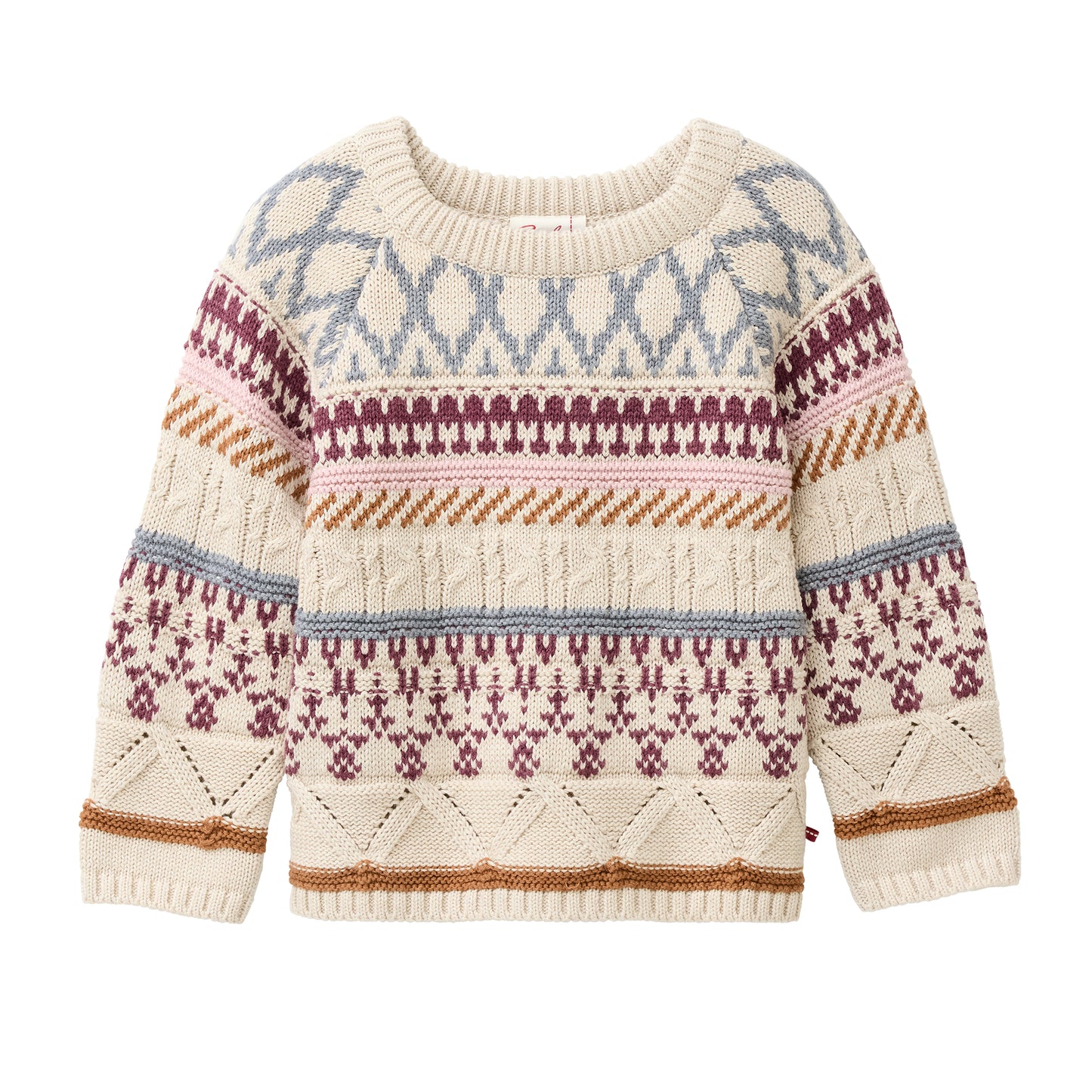 People Wear Organic Strick Pullover, beige mélange gemustert, Bio-Baumwolle GOTS