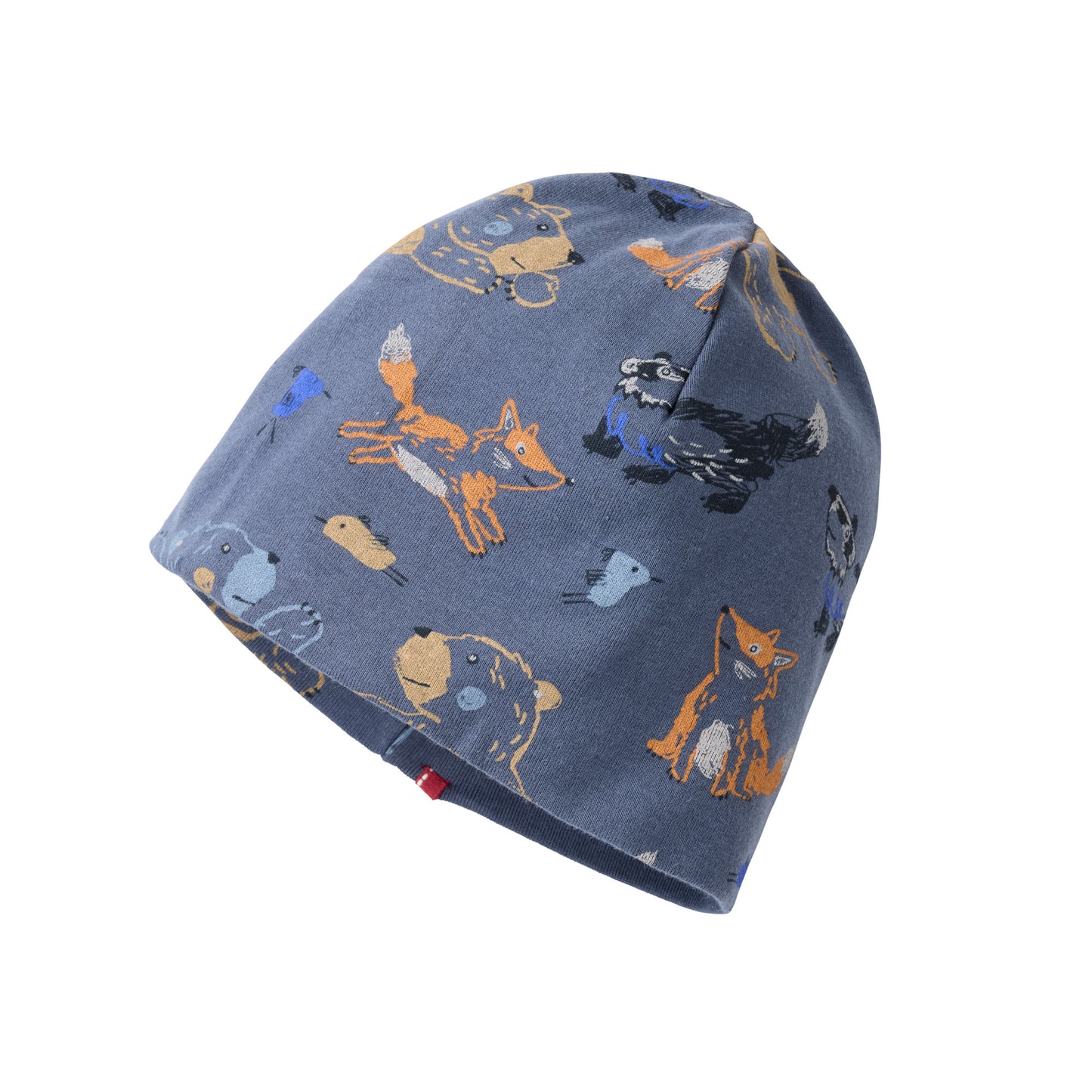 People Wear Organic Beanie, blau bedruckt, "Waldtiere", Bio-Baumwolle GOTS