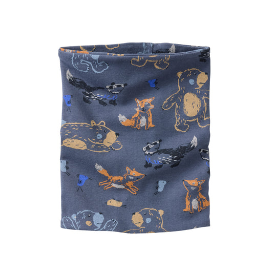 People Wear Organic Schlauchschal, blau bedruckt, Waldtiere,  Bio-Baumwolle GOTS