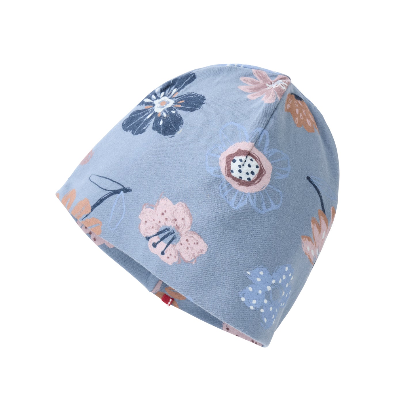 People Wear Organic Beanie, blau bedruckt, "große Herbstblumen", Bio-Baumwolle GOTS