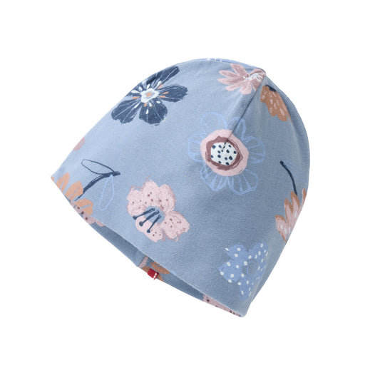 People Wear Organic Beanie, blau bedruckt, "große Herbstblumen",  Bio-Baumwolle GOTS