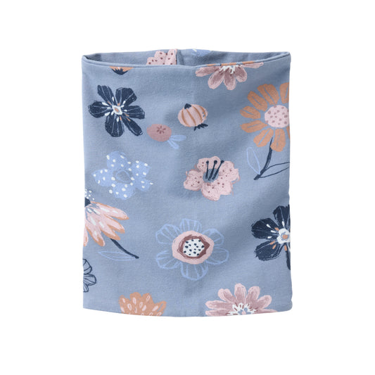 People Wear Organic Schlauchschal, blau bedruckt, "große Herbstblumen", Bio-Baumwolle GOTS