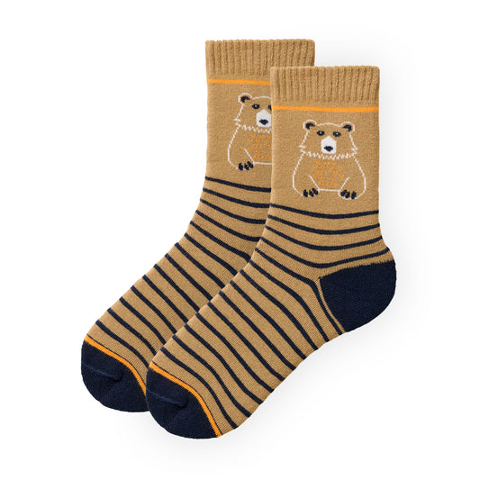 People Wear Organic Frottée Socken, braun gemustert, "Bär",  Bio-Baumwolle, GOTS