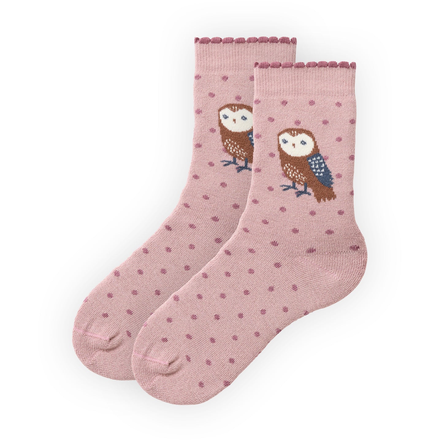 People Wear Organic Frottée Socken, rosa gemustert, "Eule", Bio-Baumwolle, GOTS