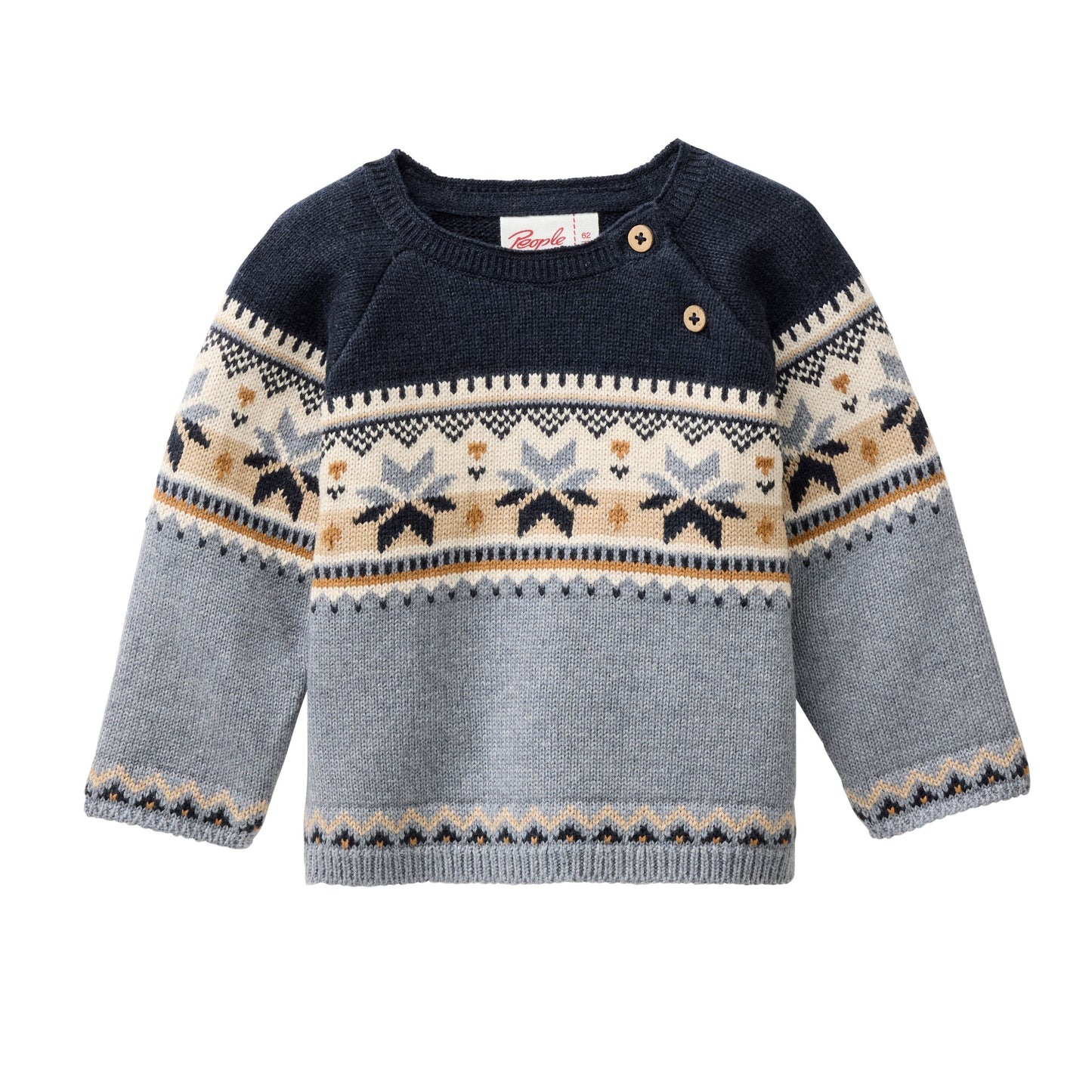 People Wear Organic Strick Pullover in blaugrau mit Norwegermuster