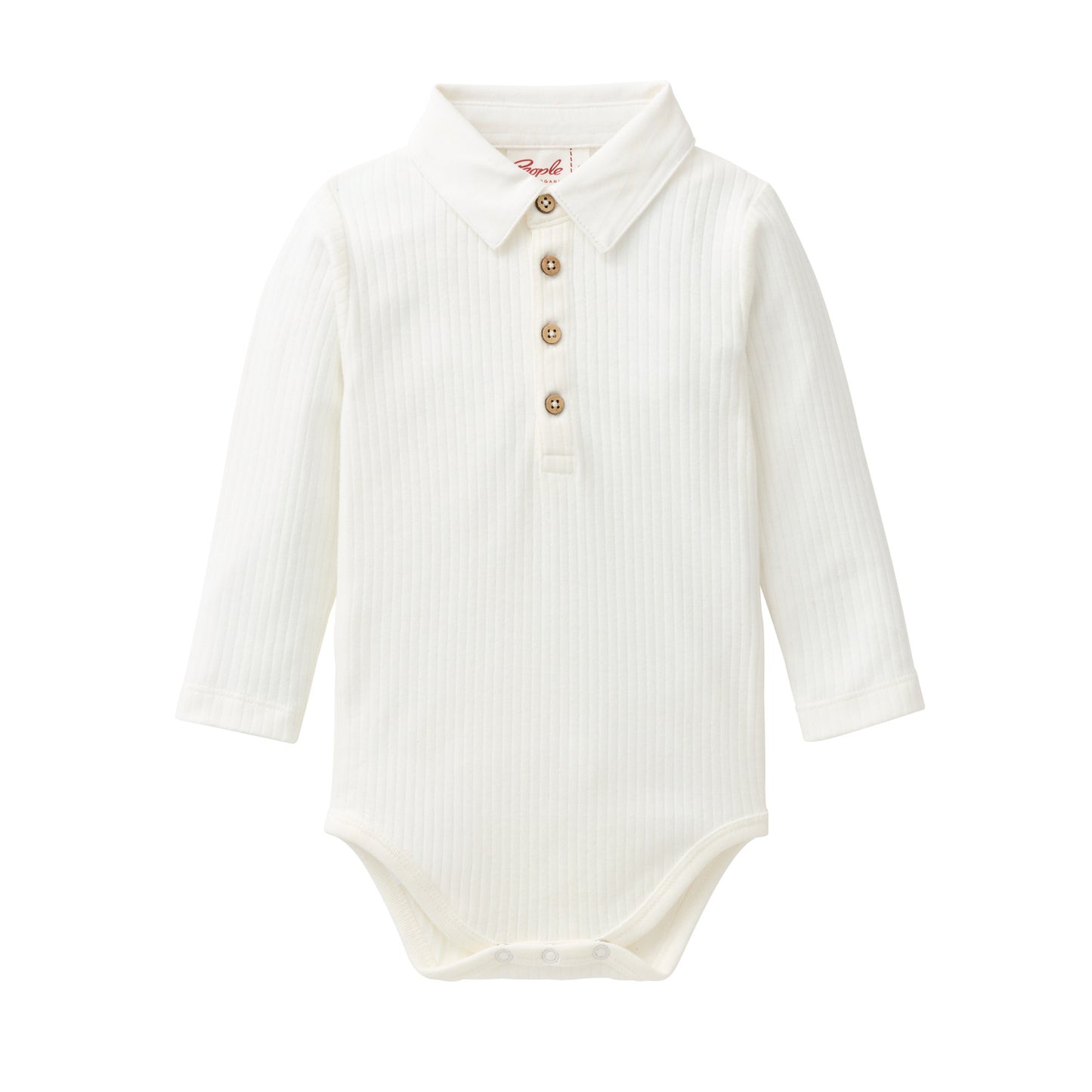 People Wear Organic Langarm Body mit Kragen in weiß aus Bio-Baumwolle GOTS