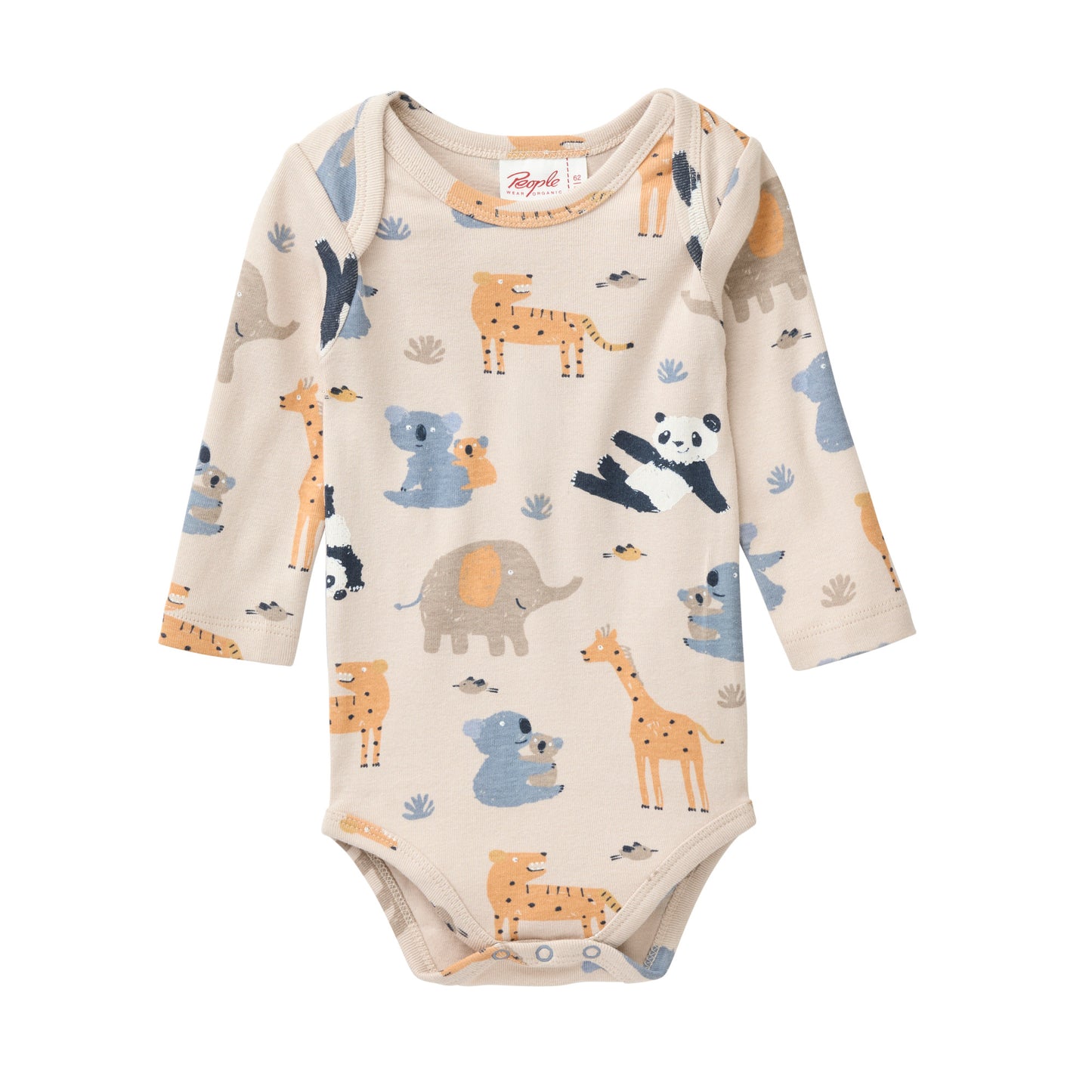People Wear Organic Langarm Body in sand bedruckt mit Zootier-Print GOTS