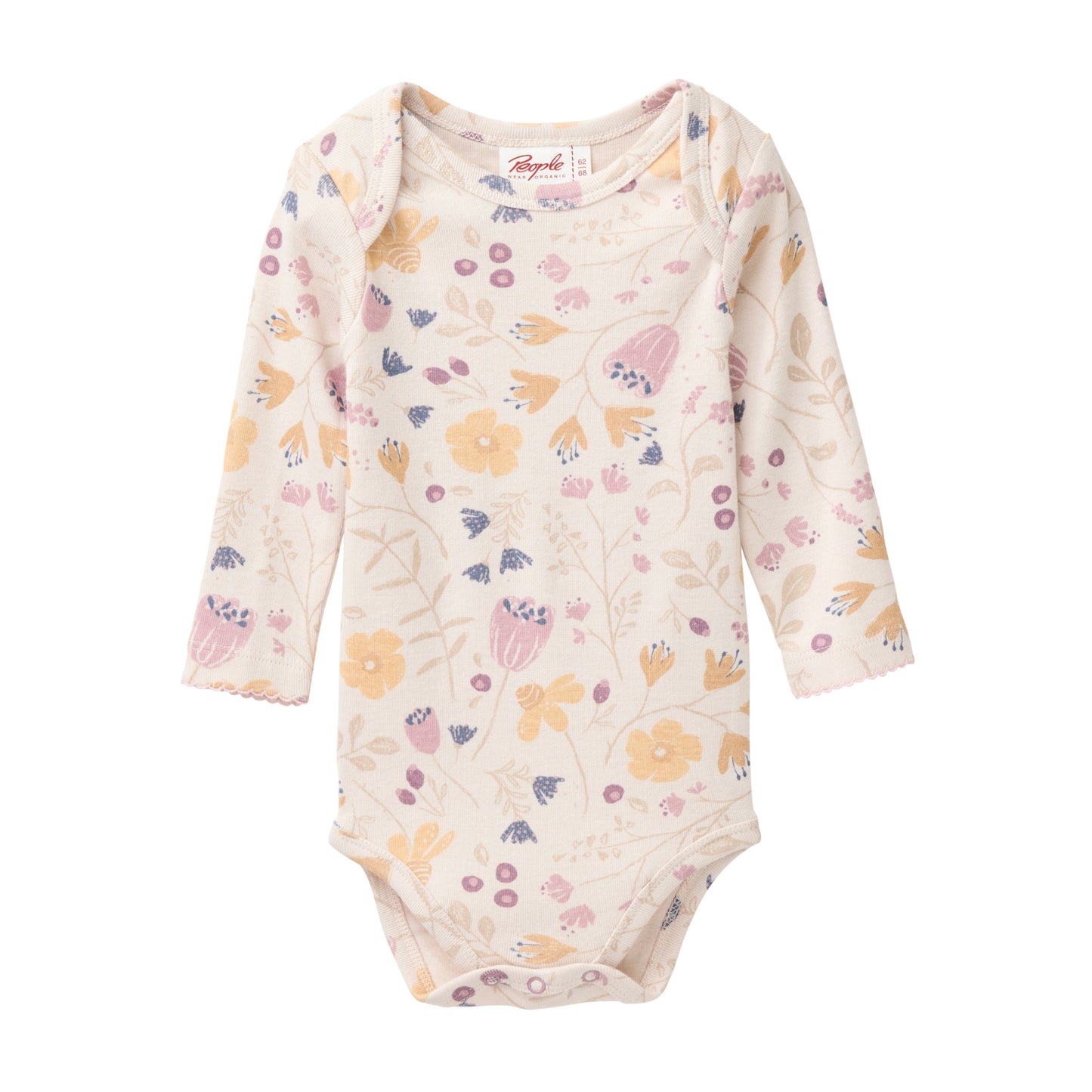 People Wear Organic Langarm Body in puderrosa mit Print "Blumengarten" GOTS