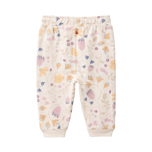 People Wear organic Sweat Hose in puderrosa mit Print "Blumengarten" GOTS