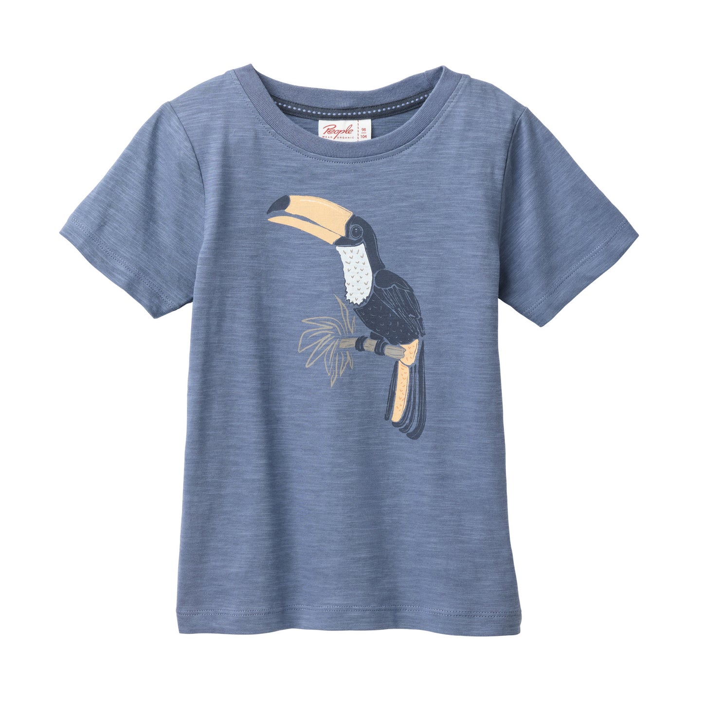 People Wear Organic Kurzarm Shirt in uni ozean mit "Tukan"-Print GOTS