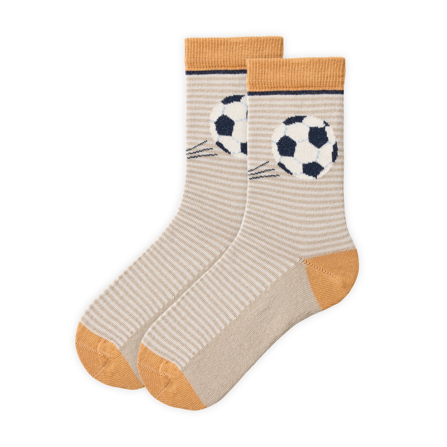 People Wear Organic Socken in sand geringelt mit Motiv "Fußball" GOTS
