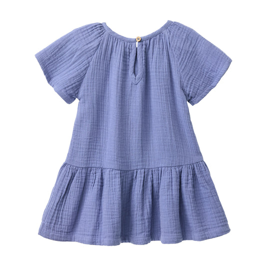 People Wear Organic Musselin-Kleid in atlantikblau GOTS