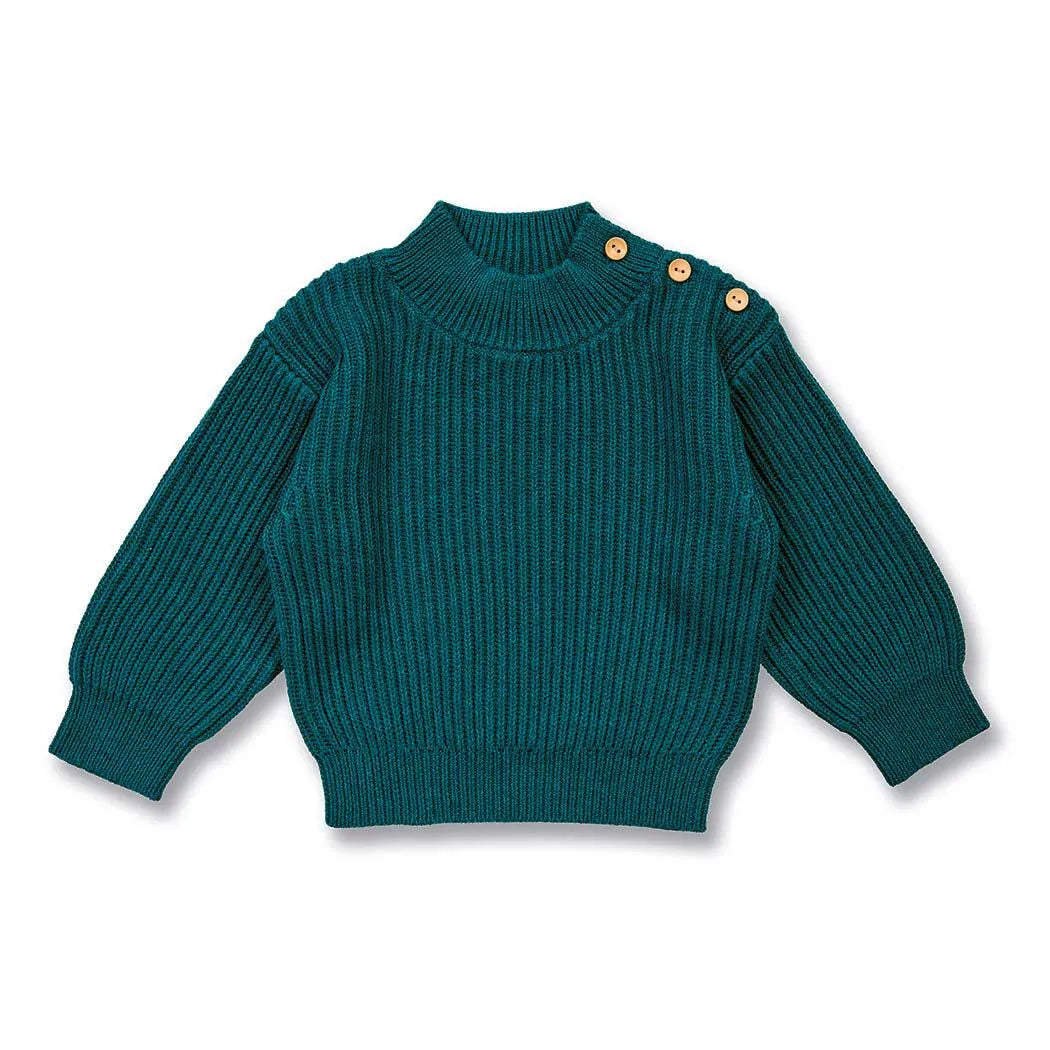 Sense Organics Baby Strickpullover in Dark Green Melange, Modell VARUNY, GOTS