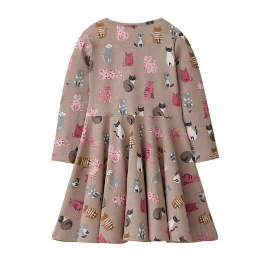 People Wear Organic Langarm-Kleid mit Katzenprint GOTS