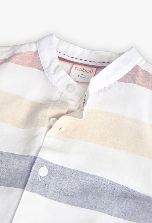 Boboli Hemd Langarm gestreift mit Stehkragen und Leinenanteil